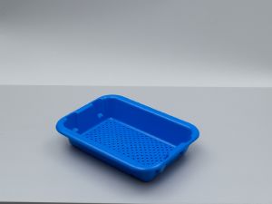 Bac égouttoir et décongélation petit modèle, 400x300x60mm, bleu, parois pleines, fond perforé