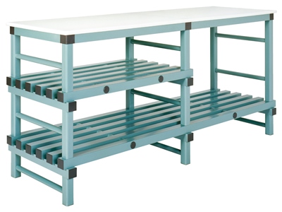 Tables de découpe 160-180-200 x 70 cm, 2/3 niveaux, dessus PE blanc 2 cm 